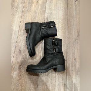Prada - black leather buckle boots